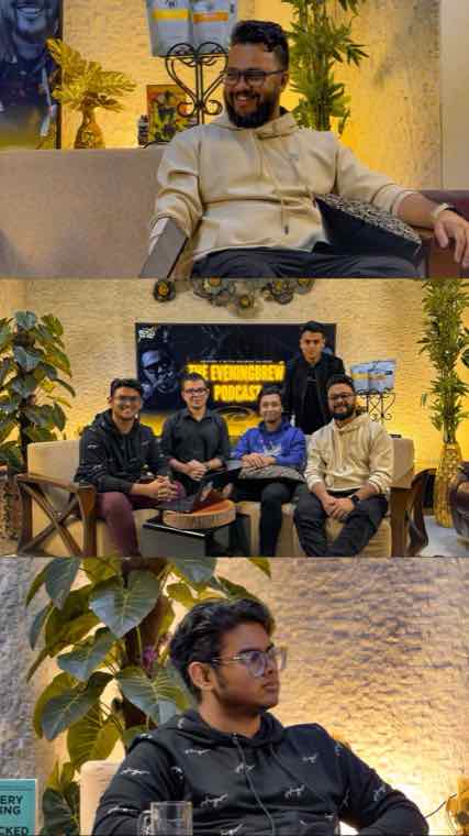 Guest Rafayat Rakib smiling on set, then the full group of guests and crew on the sofa under the Season 4 title screen.